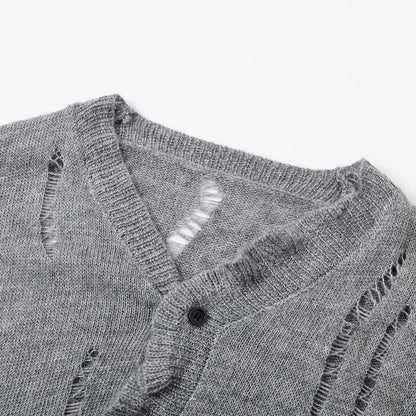 SomeSowe Destroyed Wrinkle Knit Cardigan Gray