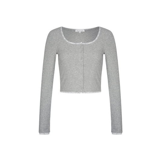 Kroche Lace Patchwork Knit Cardigan Grey