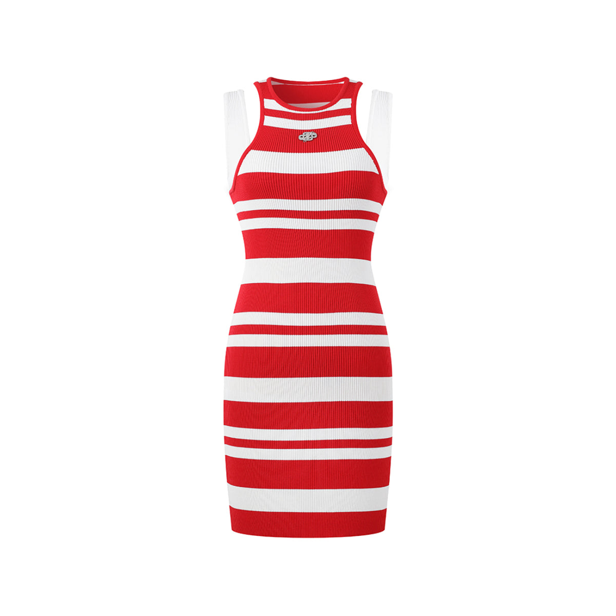 Three Quarters Striped Sleeveless Knit Long Dress Red