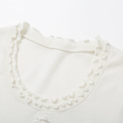 SomeSowe Double Lace Knit Slim Fit Top White