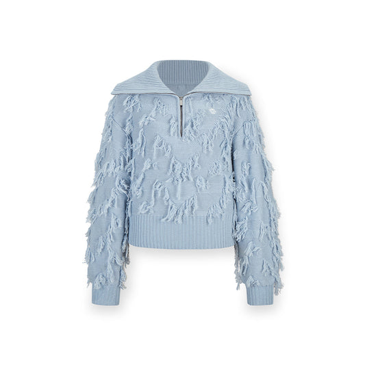 NotAwear Tassel Lapel Half-Zip Knit Sweater Blue