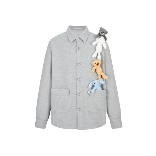 13De Marzo Plush Bear Friends Waffle Checked Shirt Gray