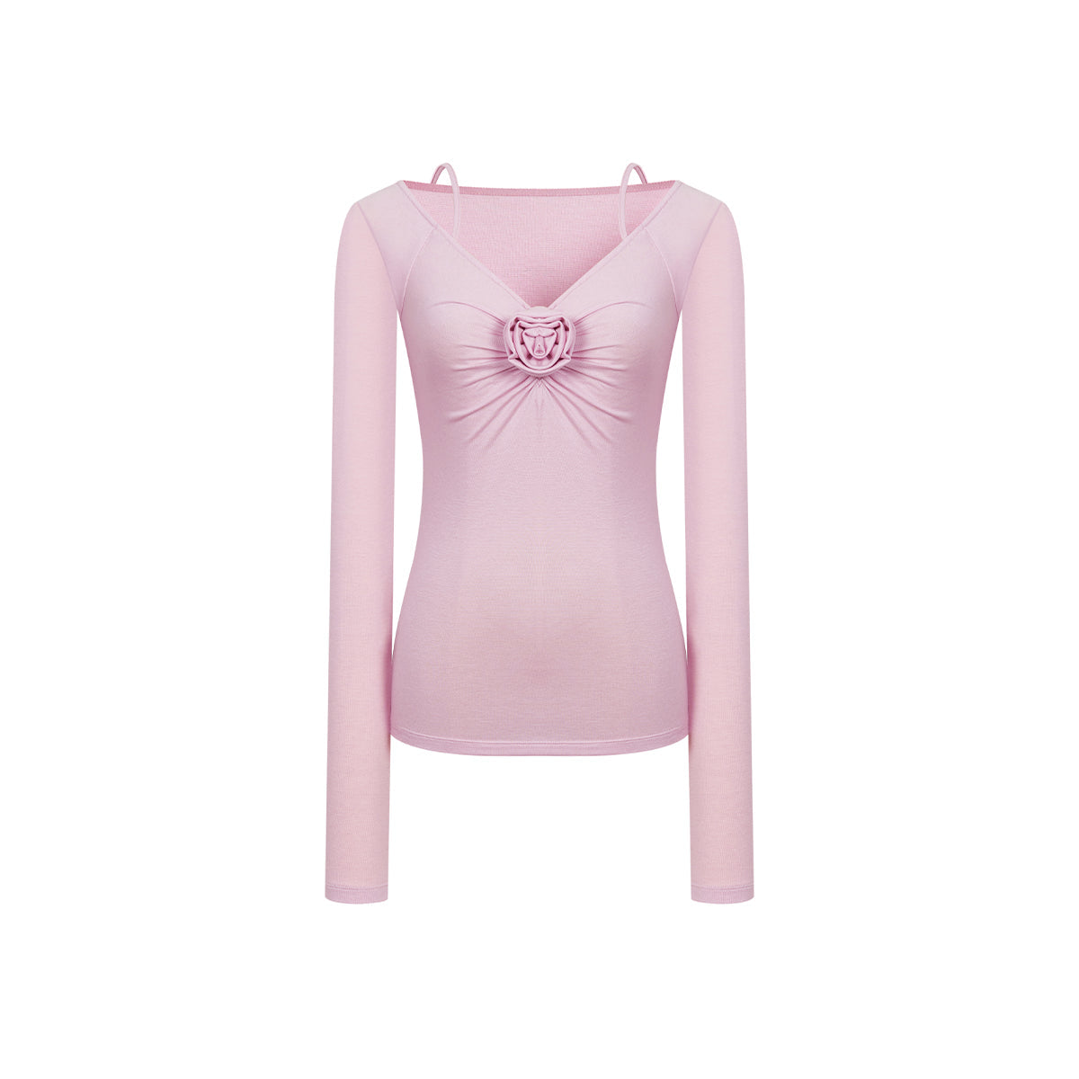 Three Quarters Plush Rose Slim Knit Sling Top Pink