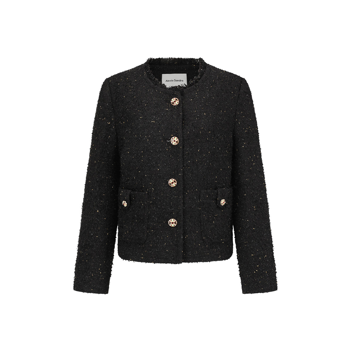 Alexia Sandra Round Neck Versatile Tweed Jacket Black