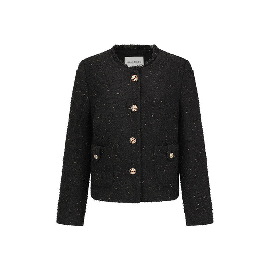 Alexia Sandra Round Neck Versatile Tweed Jacket Black