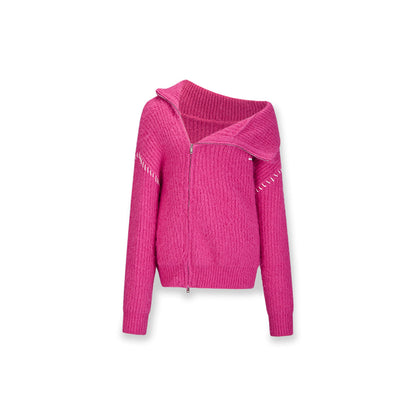 NotAwear Color Blocked Drawstring Zipper Knit Sweater Pink