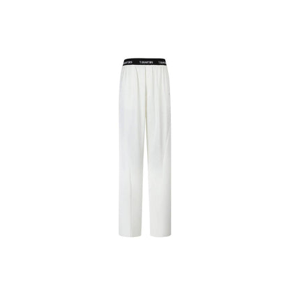 Three Quarters Contrast Band Waist Straight-Leg Pants White