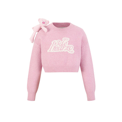 13De Marzo Doozoo Shoulder Bear Short Knit Sweater Pink