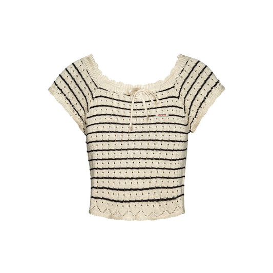 Kroche Hollow Out Lace Up Striped Knitted Top