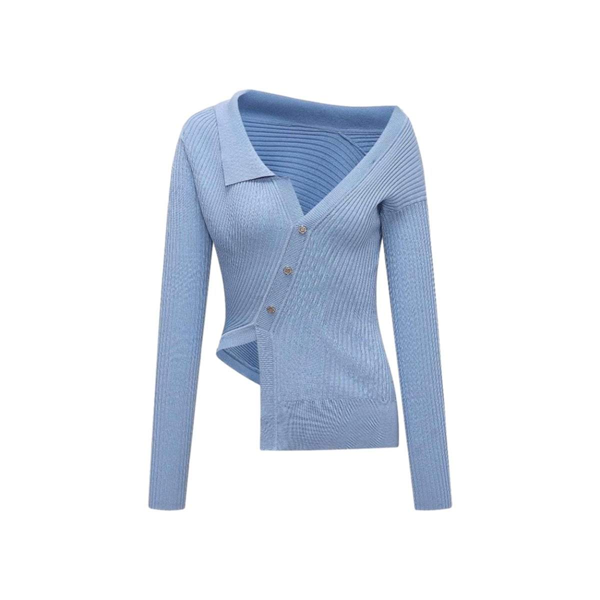 Cottia Asymmetry Knitted Long-Sleeved Top Blue