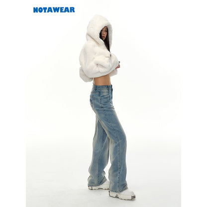 NotAwear Eco Rabbit Fur Cropped Hooded Jacket