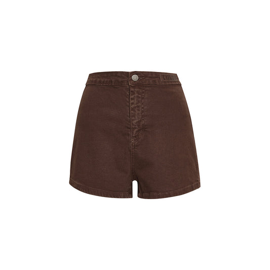 Liilou Retro High Waist A-Line Denim Shorts Brown