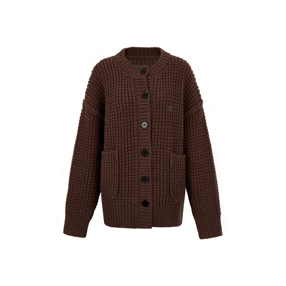 Via Pitti Waffle-Knit Cardigan Brown