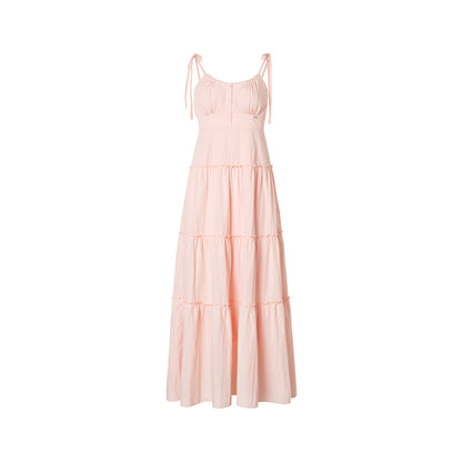 Kroche Lace Up Waisting Halter Dress Pink