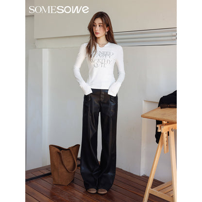 SomeSowe 3D Cutting Flare Leather Pants