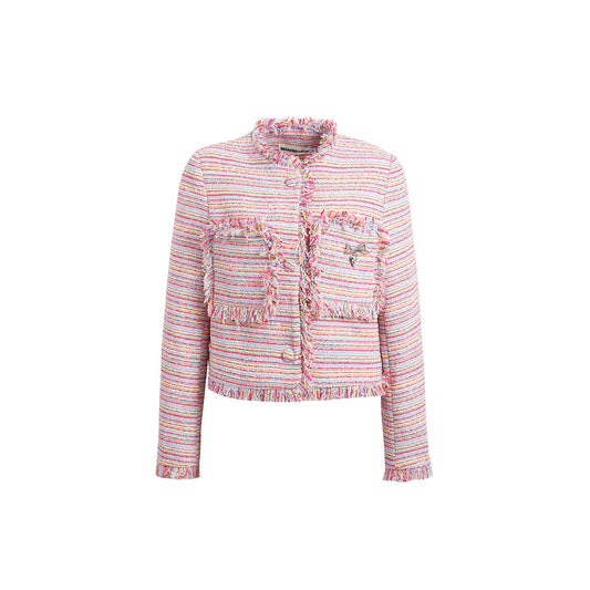 Wildshadow Tassel Colorful Striped Tweed Jacket Pink