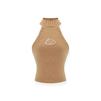 NAWS Jacquard Logo Sleeveless Halter Knit Vest Brown