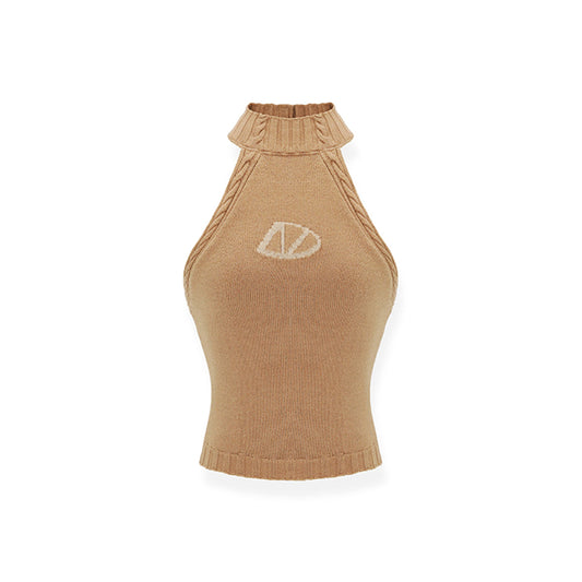 NAWS Jacquard Logo Sleeveless Halter Knit Vest Brown