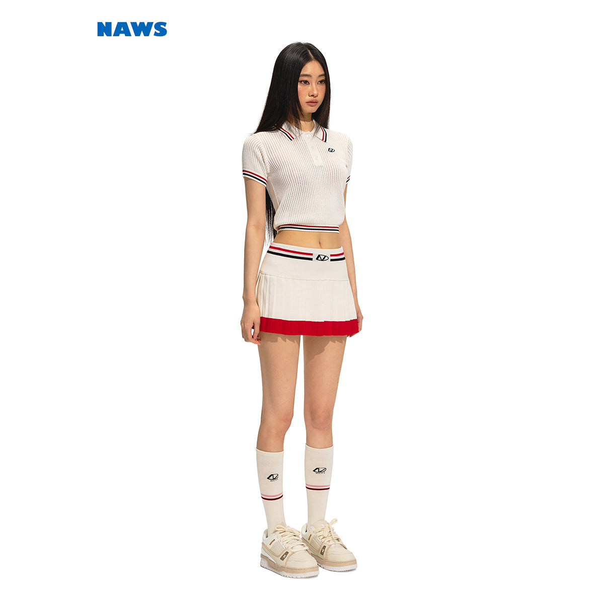 NAWS Color Contrast Pit Striped Polo Collar Knit Top