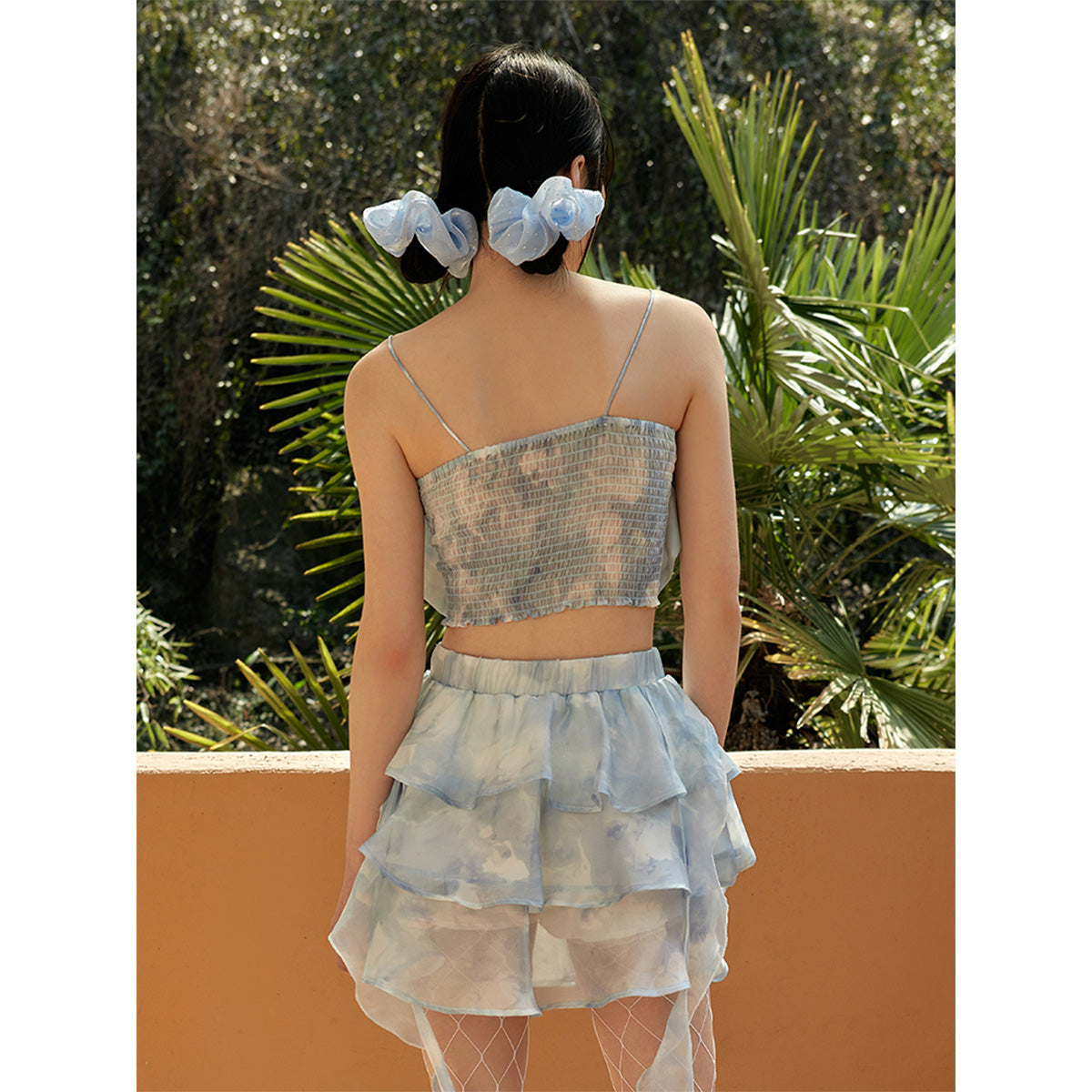 Shiitake 3D Smudge Rose Slip Top Blue