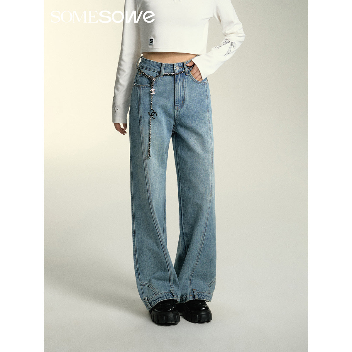 SomeSowe Deconstructed Waistline Oversized Jeans