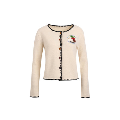 Wildshadow Vintage Embroidery Knit Cardigan Cream