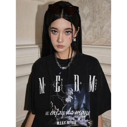 MEDM Lightning Printed Tee Washed Black