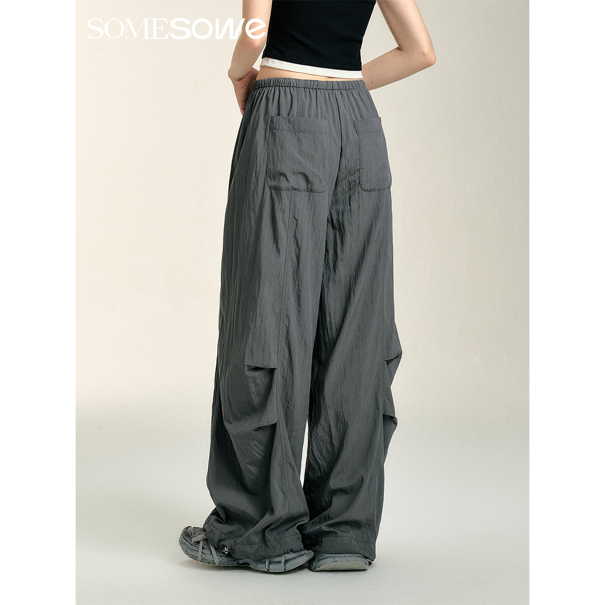 SomeSowe Patchwork Pleated Casual Pants Gray