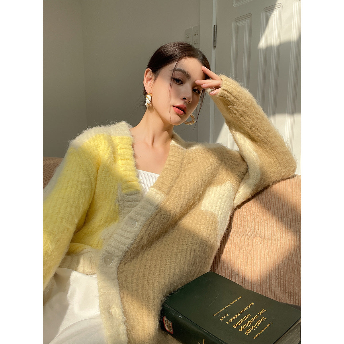 Rumia Dewar Knitted Cardigan Yellow And Camel