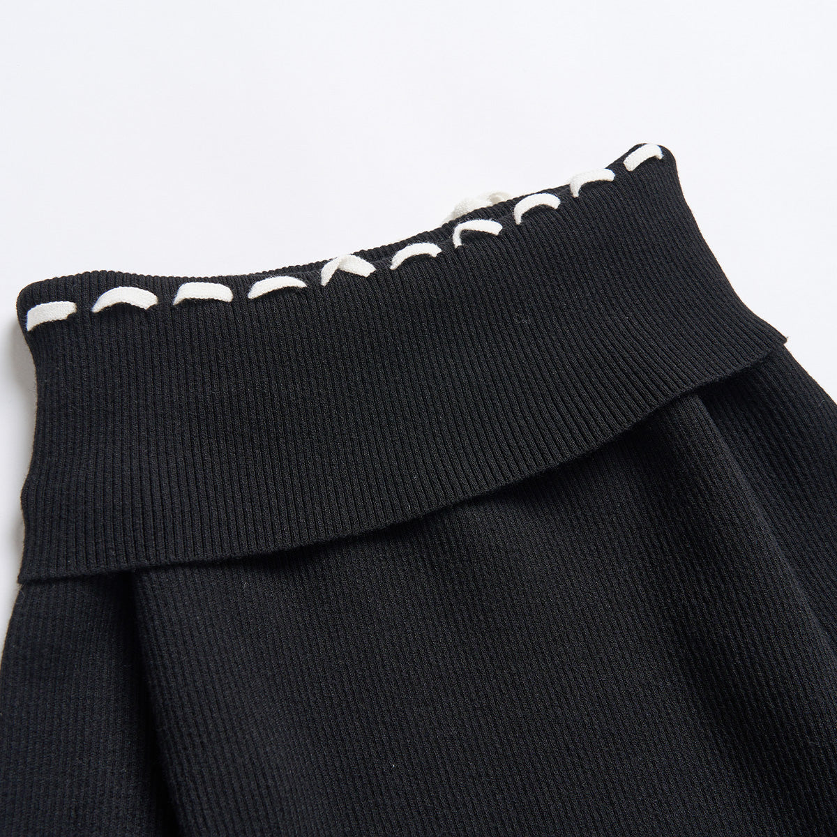 Via Pitti Drawstring Off Shoulder Knit Top Black