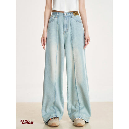 Liilou Distressed Raw Edge Split Wide-Leg Jeans