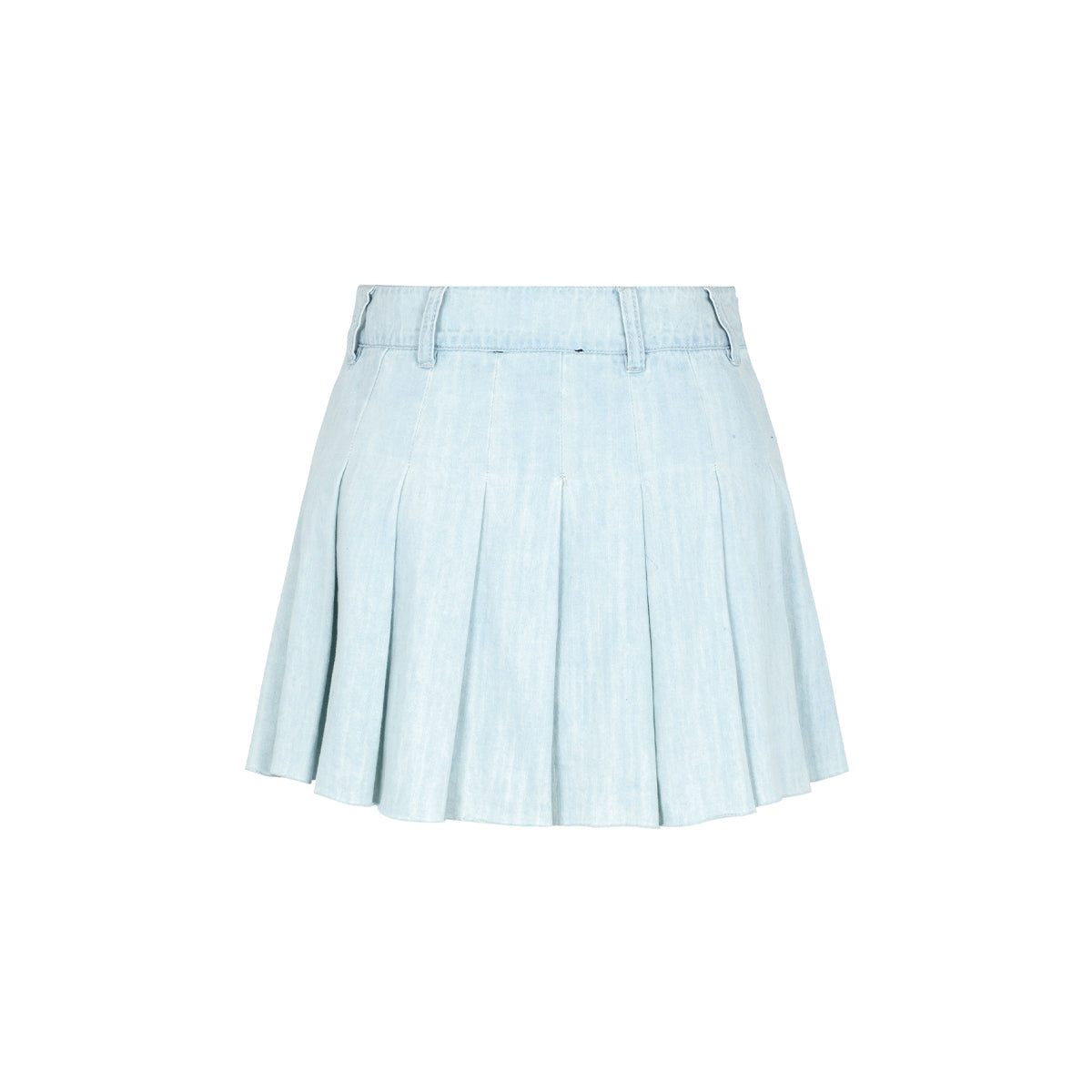 Three Quarters Pleated Denim Skirt Blue