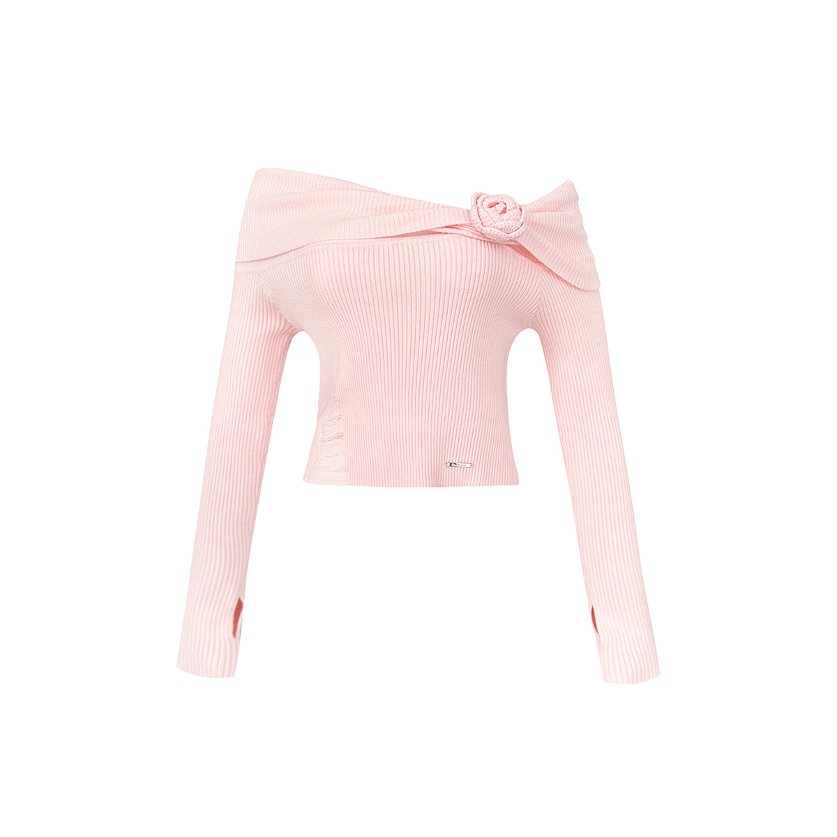 Kroche 3D Rose Off-Shoulder Knitted Top Pink