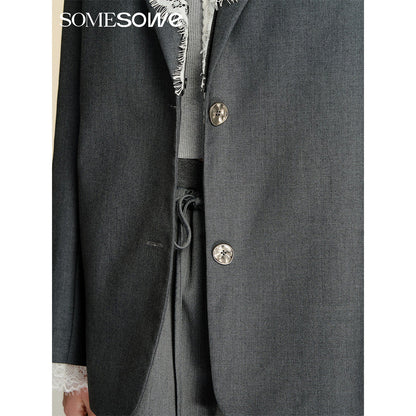 SomeSowe Detachable Lace Collar Blazer Grey