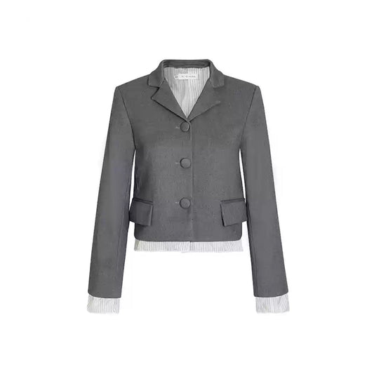 Kroche Striped Patchwork Short Suit Jacket Gray