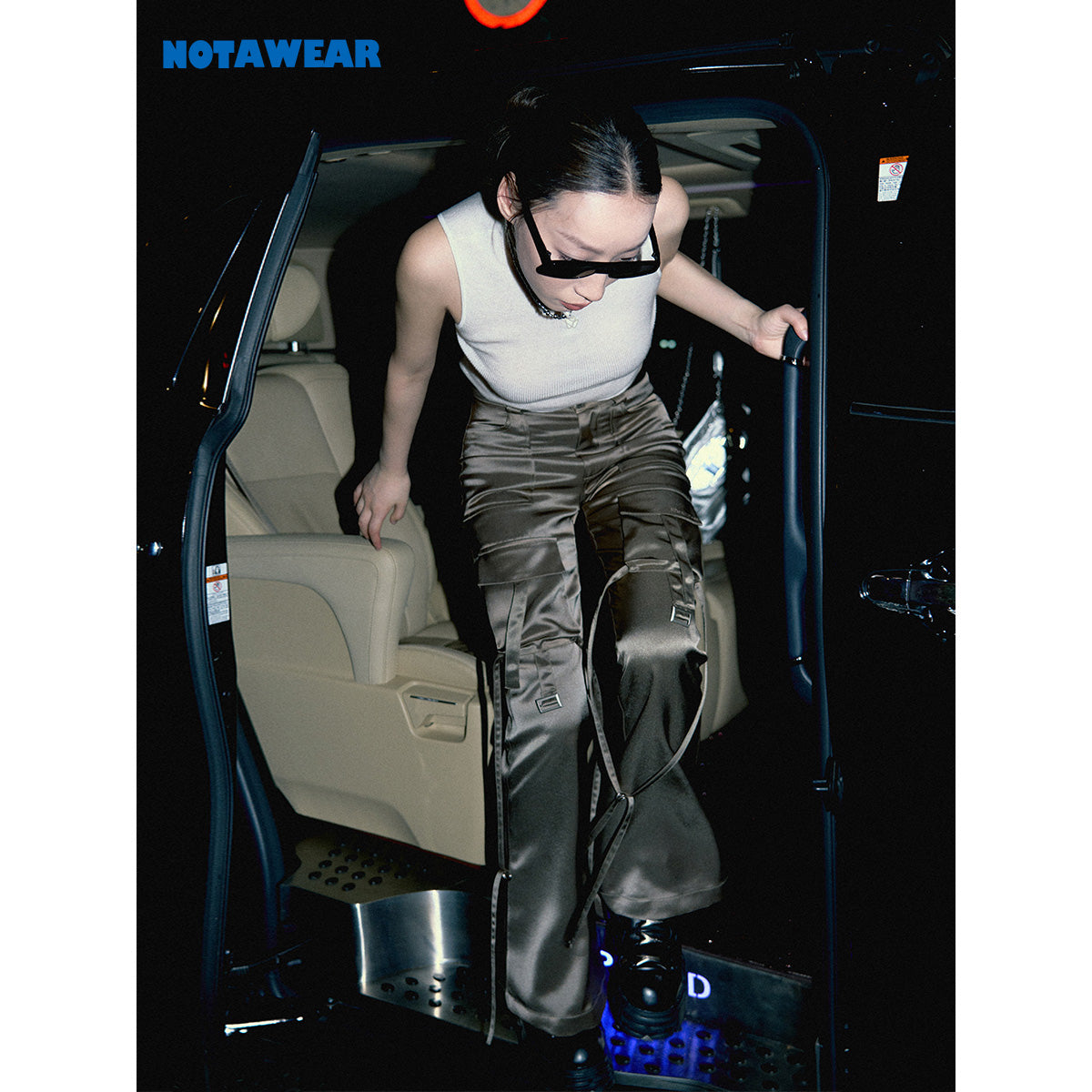 NotAwear Glossy Satin Flare Cargo Pants