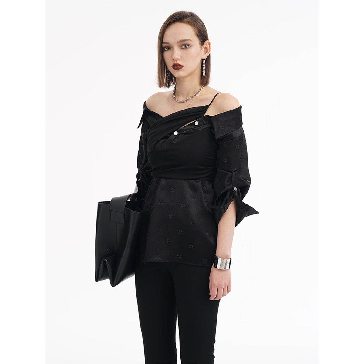 Cottia Fake-2-Piece Full C-Logo Shirt Top Black