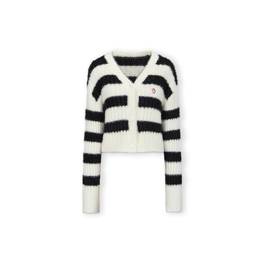 NotAwear Color Blocked Striped Knit Cardigan Black