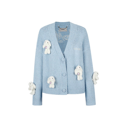 13De Marzo Drilled Bear V-Neck Knit Cardigan Light Blue