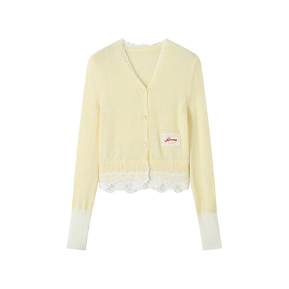 SomeSowe Lace Mohair Knitted Cardigan Yellow