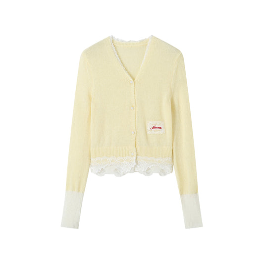 SomeSowe Lace Mohair Knitted Cardigan Yellow