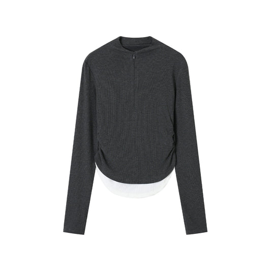 SomeSowe Lapel Neck Half-Zip L/S Top Gray