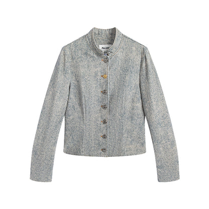 Marc Moore Retro Denim Printed Short Jacket Grey