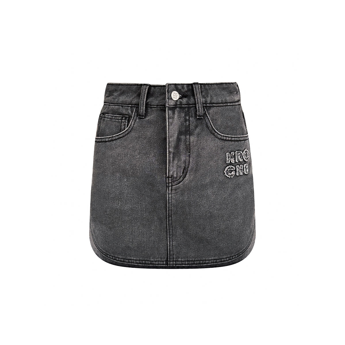 Kroche Denim Logo Embroidery Skirt Grey