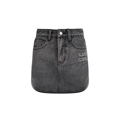 Kroche Denim Logo Embroidery Skirt Grey