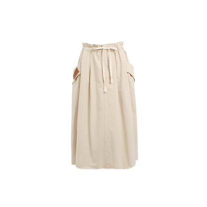 Wildshadow Drawstring Destroy Edges Long Skirt Cream