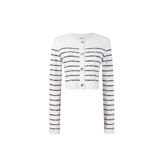 Three Quarters Logo Embroidery Knit Cardigan Top