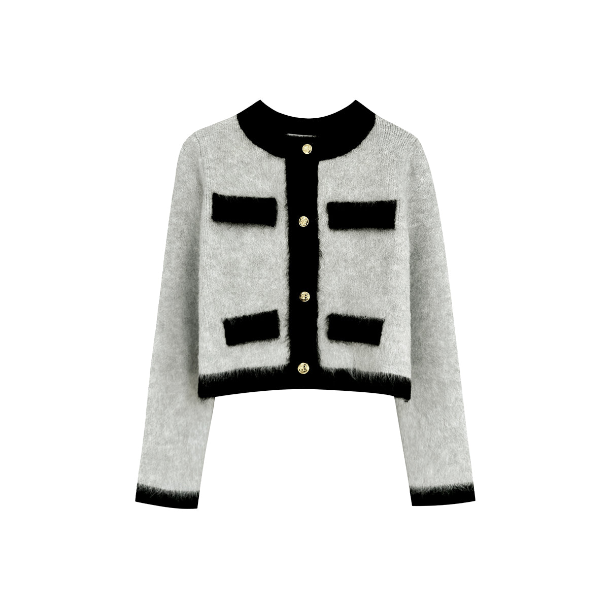 Kroche Color Blocked Alpaca Fiber Cardigan Grey