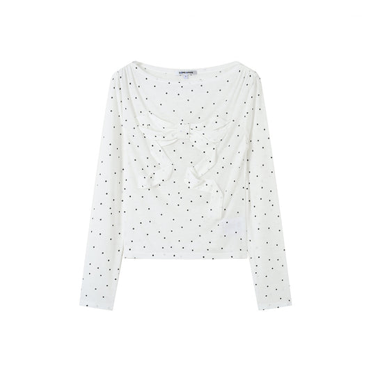 SomeSowe Bow Polka Dots Top White