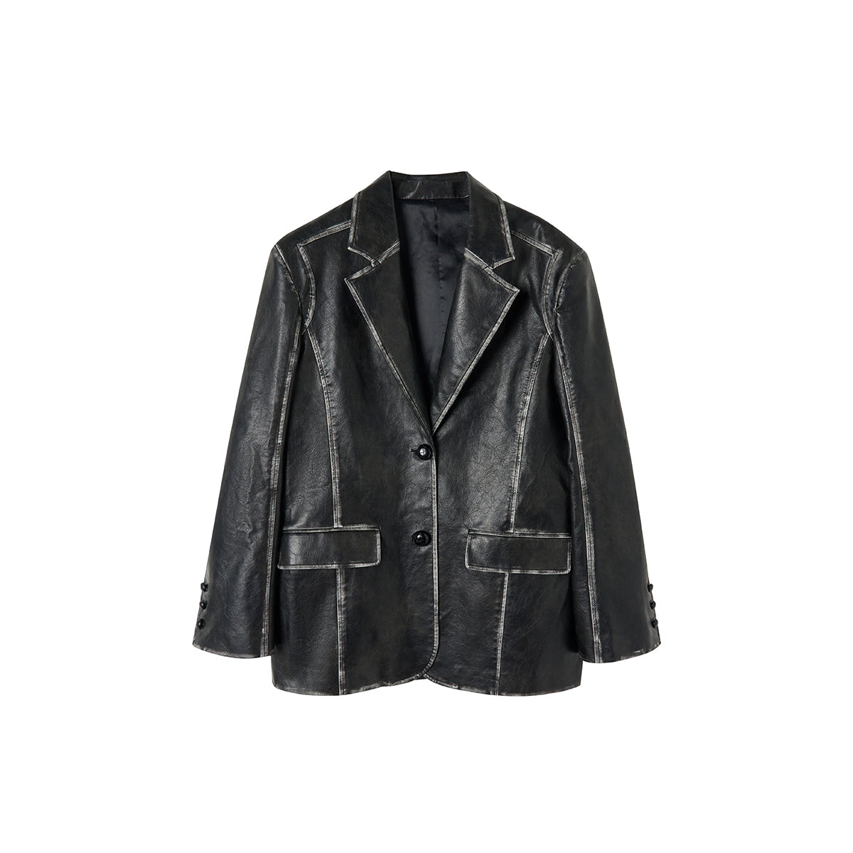 Via Pitti Distressed Heavy Washed Leather Jacket Black